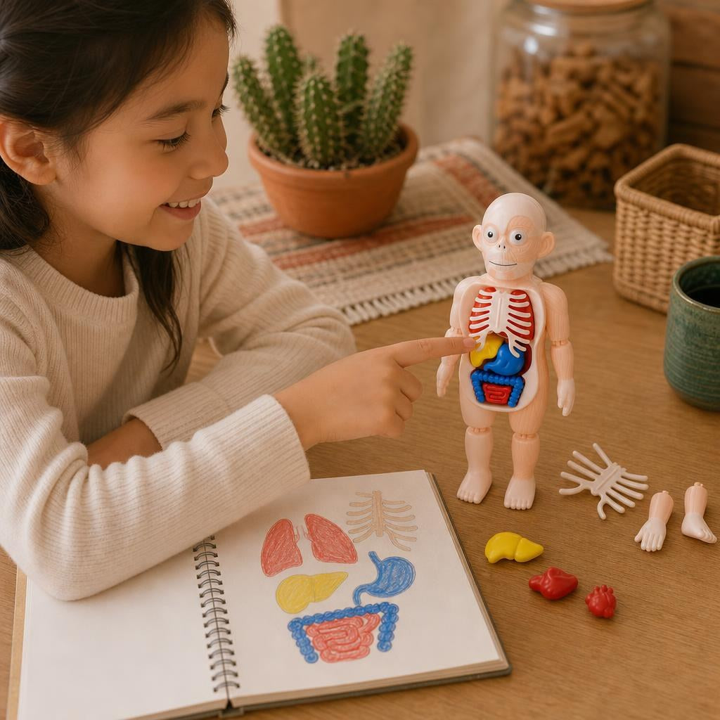 Niña aprendiendo con el muñeco armado